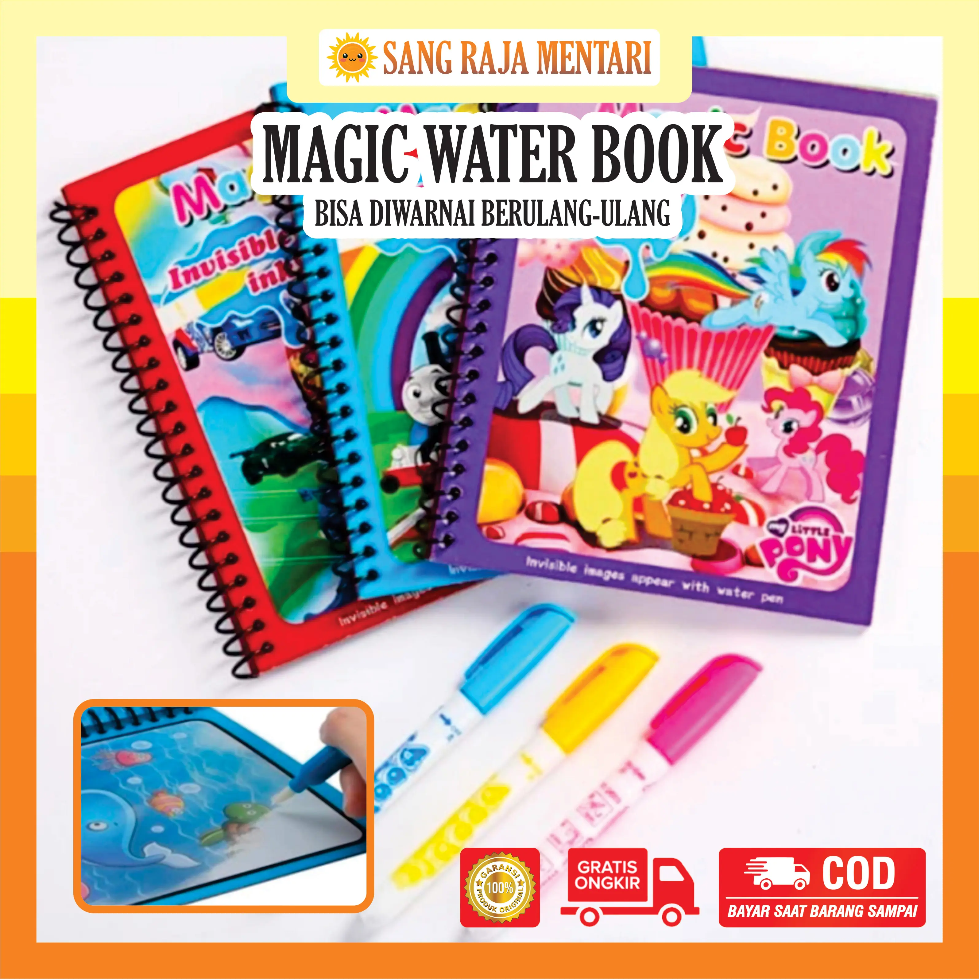 Magic Water Book | Buku Mewarnai Ajaib | Mainan Edukasi Anak Doodle Book Painting