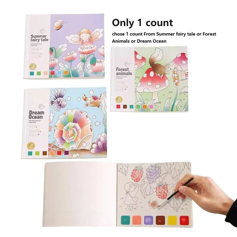 Watercolor Painting Book, 1 Count Pocket Cartoon Watercolor Graffiti Paper Book with Brush, Art Craft Gift for Drawing, DIY Painting Supplies