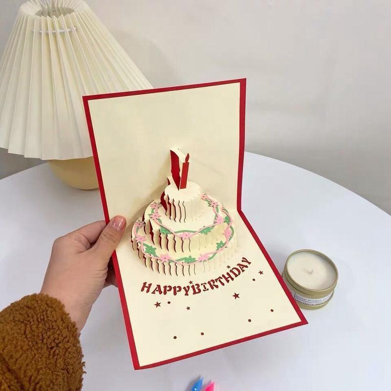 Product Introduction of Thiệp bánh sinh nhật, thiết kế 3D, với âm nhạc nhẹ, thẻ chúc mừng, thích hợp làm quà tặng sinh nhật vui vẻ, bao gồm đồ dùng 1
