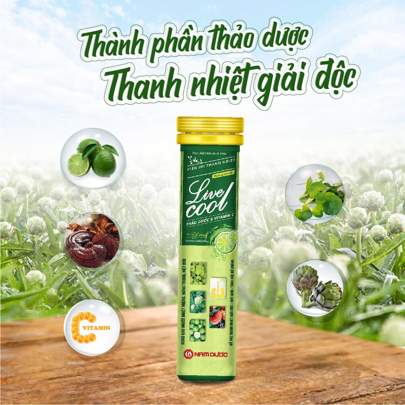 Viên sủi thanh nhiệt Livecool Nam Dược hương chanh 16 viên x4g 4