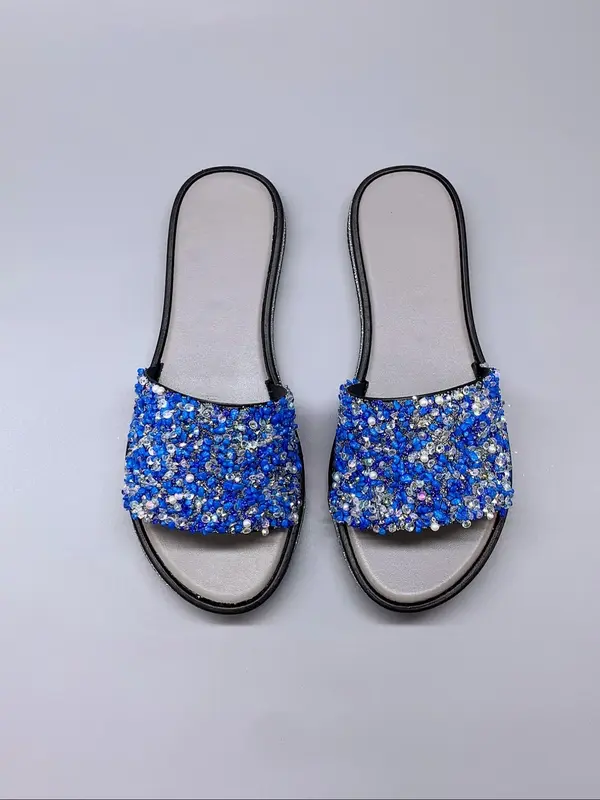 Women's Fashionable Glittering Rhinestone Decorated Slides, Casual Comfortable Slippers for Indoor Outdoor Wear, Female All-match Slippers for Daily Wear, Walking Shoes 5