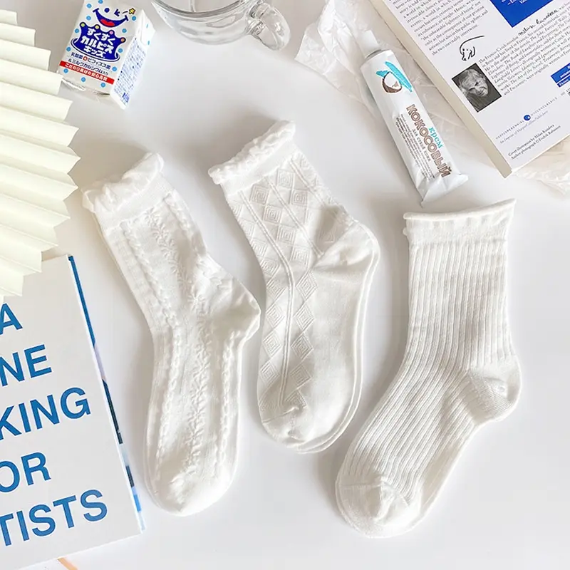 Tất cổ cao, vớ cổ cao nữ trắng vải cotton M08 2