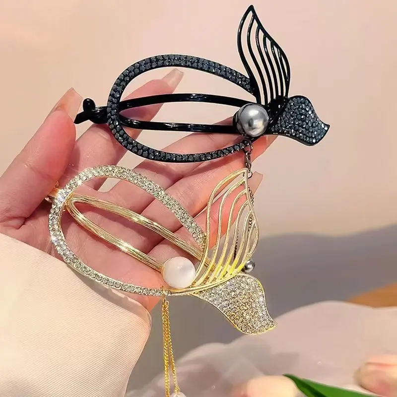 Y037 Kẹp Tóc Đuôi Cá Tua Rua Lấp Lánh Women 2