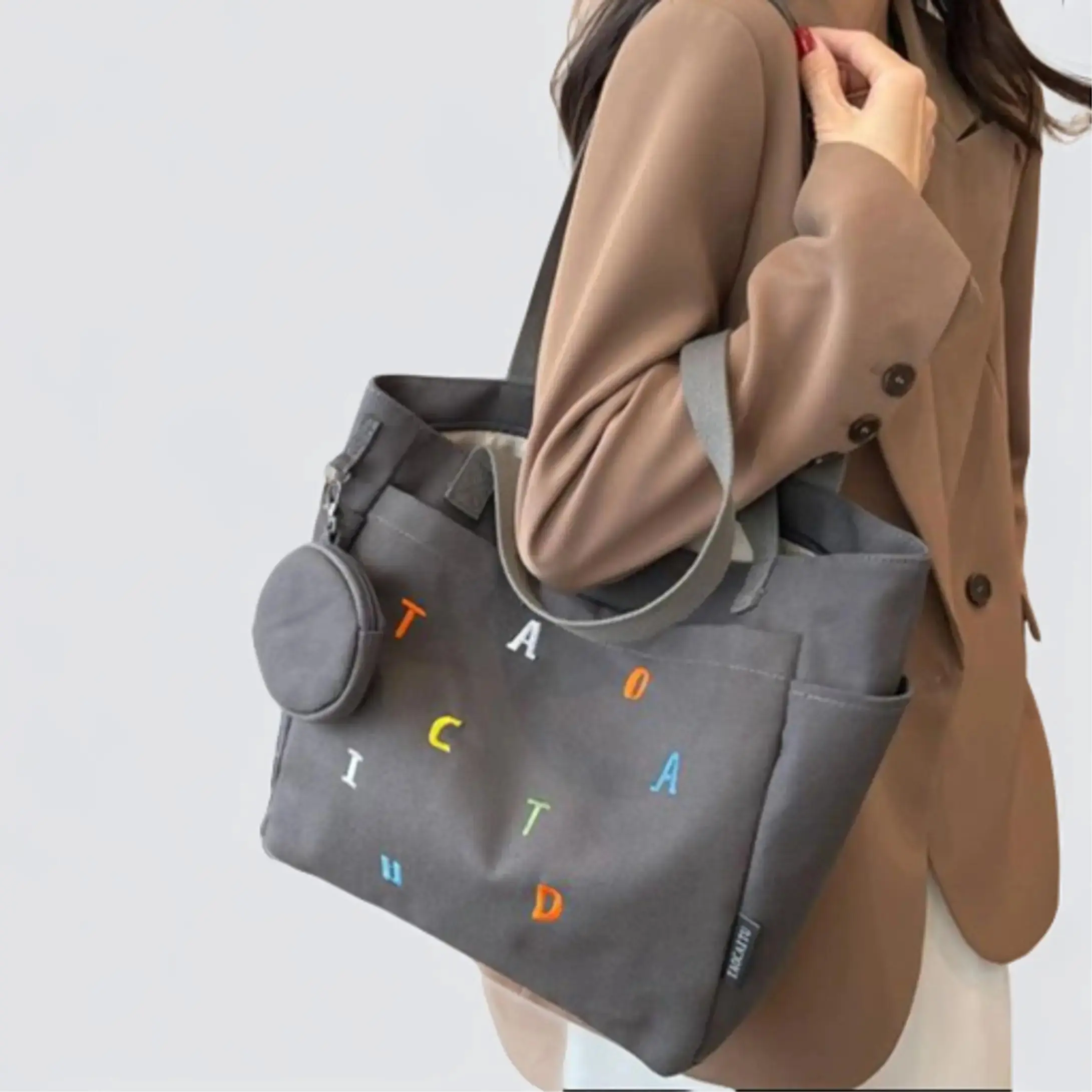 Túi Tote Nữ Bag Đeo Vai Hình Chữ Nhật Kem ,Kaki ,Đen Chất Vải Canvas Form To Thích Hợp Sinh Viên Học Sinh túi đeo chéo & túi đeo vai nhẹ