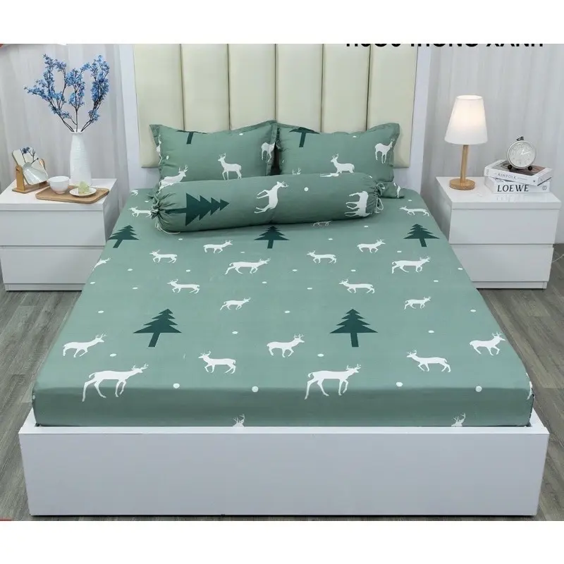 Sét 5 món chăn phao+ hè cotton poly trần bông dày loại 1 mẫu Hươu Thông 2