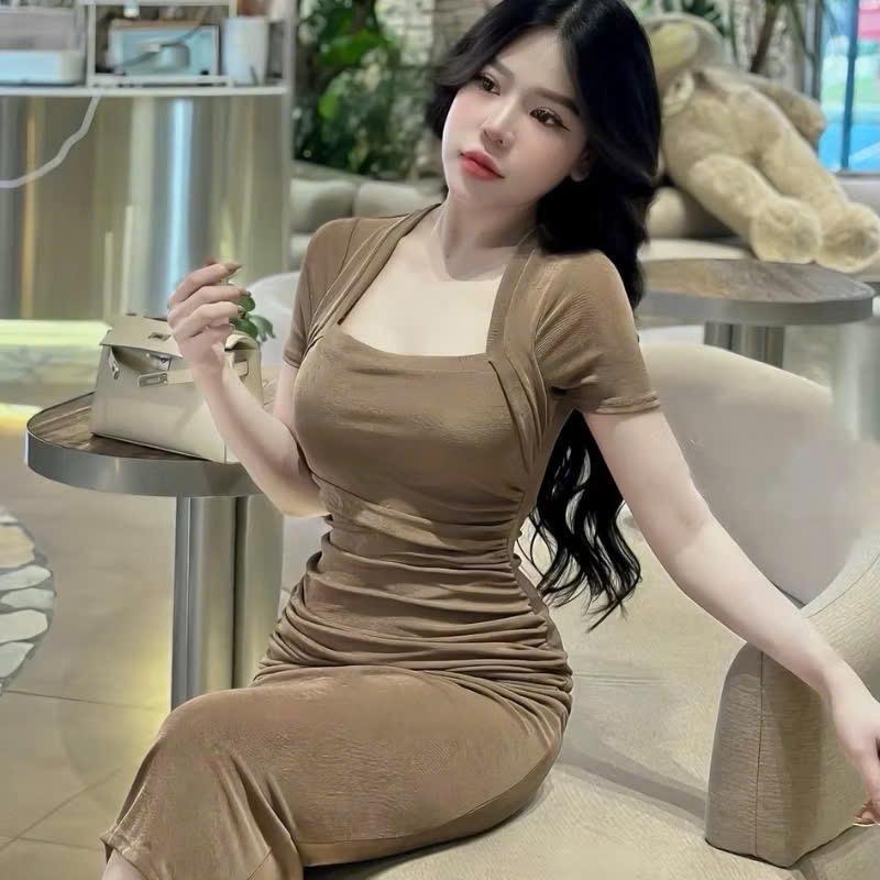 Đầm body dự tiệc đầm đi chơi cổ vuông nhún eo sang trọng thanh lịch - M195 4