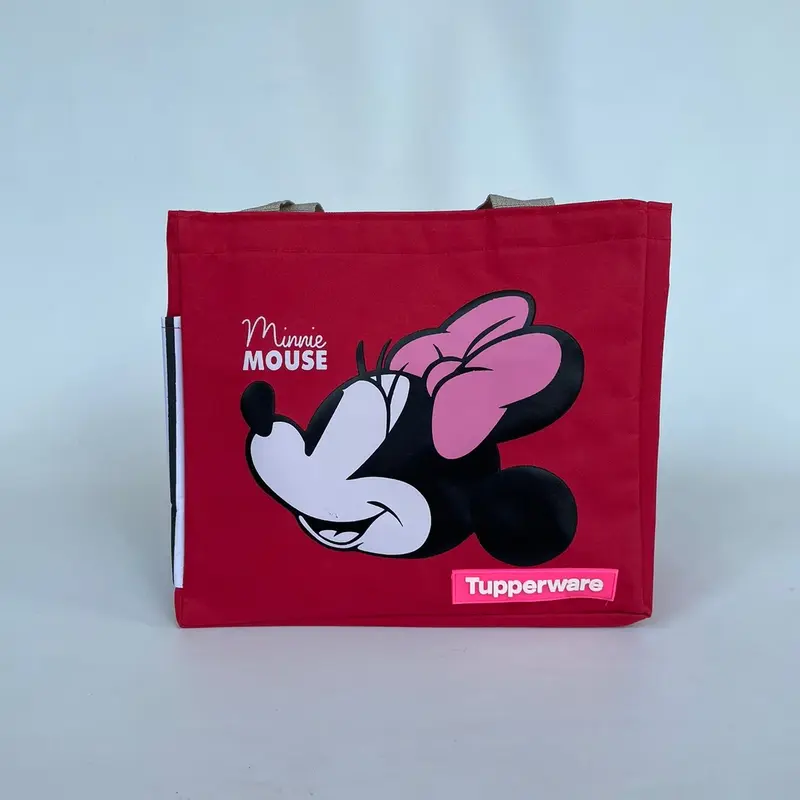 Tas bekal Minnie Mouse  (zipper bunga ori) Hitam Karakter Pink 1