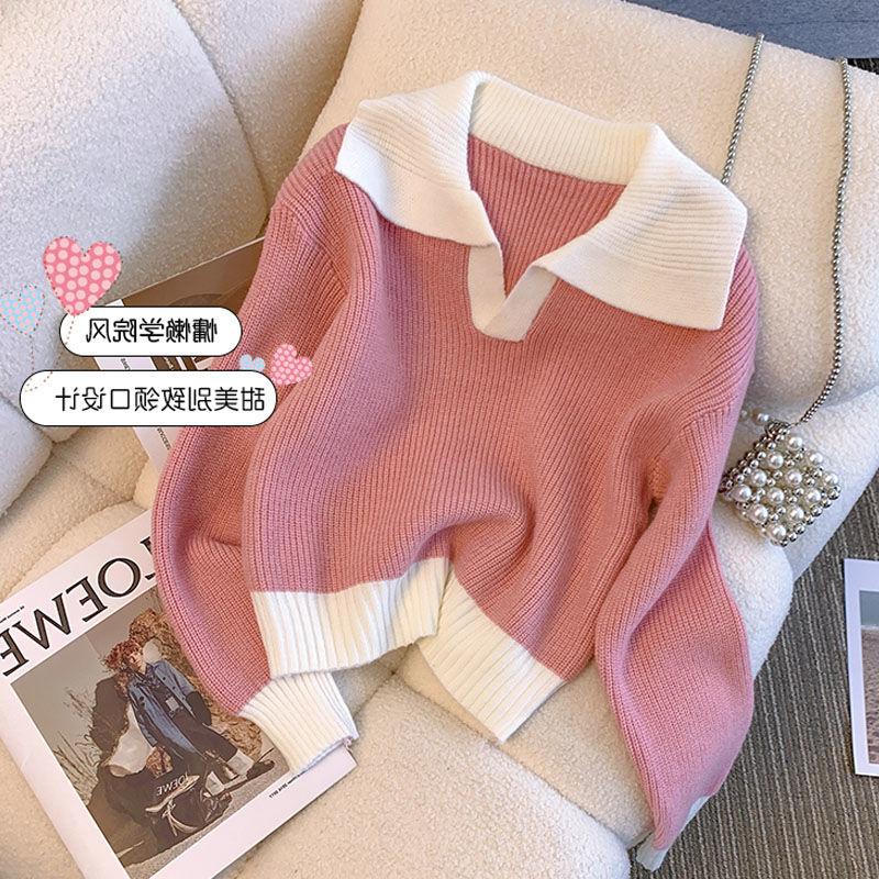 Áo Len Cổ Polo Màu Hồng, Phong Cách Thường Ngày Dáng Rộng Rãi, Thích Hợp Cho Mùa Thu Và Mùa Đông, Dành Cho Nữ, Có Thể Mặc Ngoài Trời, Dày Dặn, Ngắn, Cỡ Nhỏ 1
