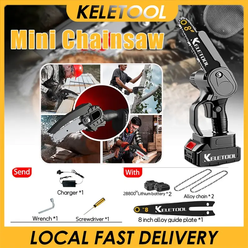 Electric Cordless Chainsaw Portable Handheld Small Chain saw Battery Powered Super Saws for Wood Cutting, Tree Trimming, Courtyard, Household