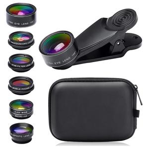 Kit de lentes para teléfono 7 en 1, 1 juego de lente de ojo de pez, macro y gran angular, Accesorio de lente para teléfono móvil, Accesorios para teléfonos móviles para iPhone y Android
