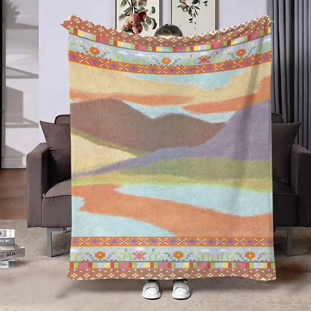 Landscape Pattern Blanket, 1 Count Colorful Soft Throw Blanket, Air Conditioning Blanket, Warm Nap Blanket for Home & Office, Cool Bedroom Accessories