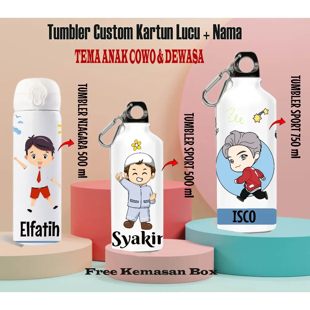 CUSTOM TUMBLER KARTUN LUCU ANAK COWO & DEWASA