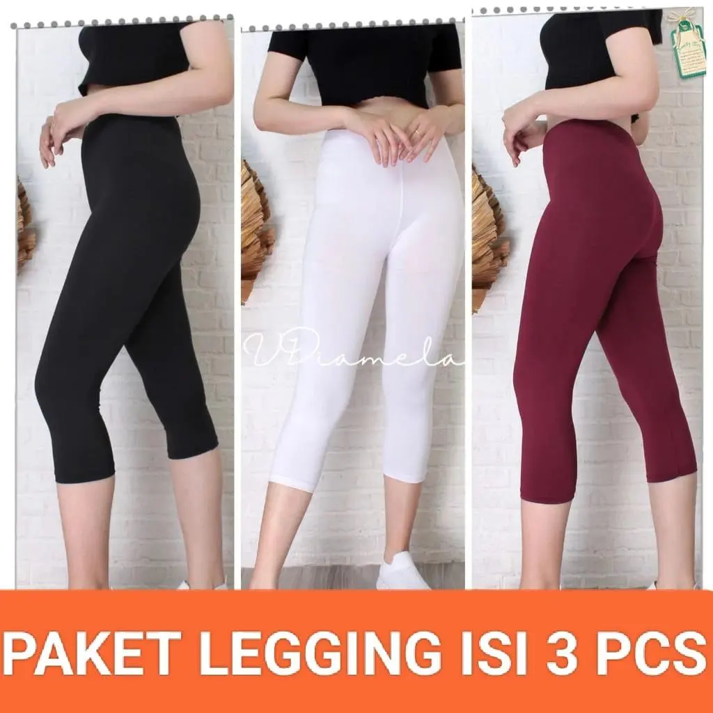 3 PCS LEGGING 7/8 BAHAN SPANDEK JERSEY TEBAL