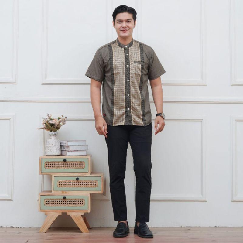 Baju Koko Pria Dewasa Lengan Pendek Terbaru Muslim Songket Nyaman Motif Lembut 3