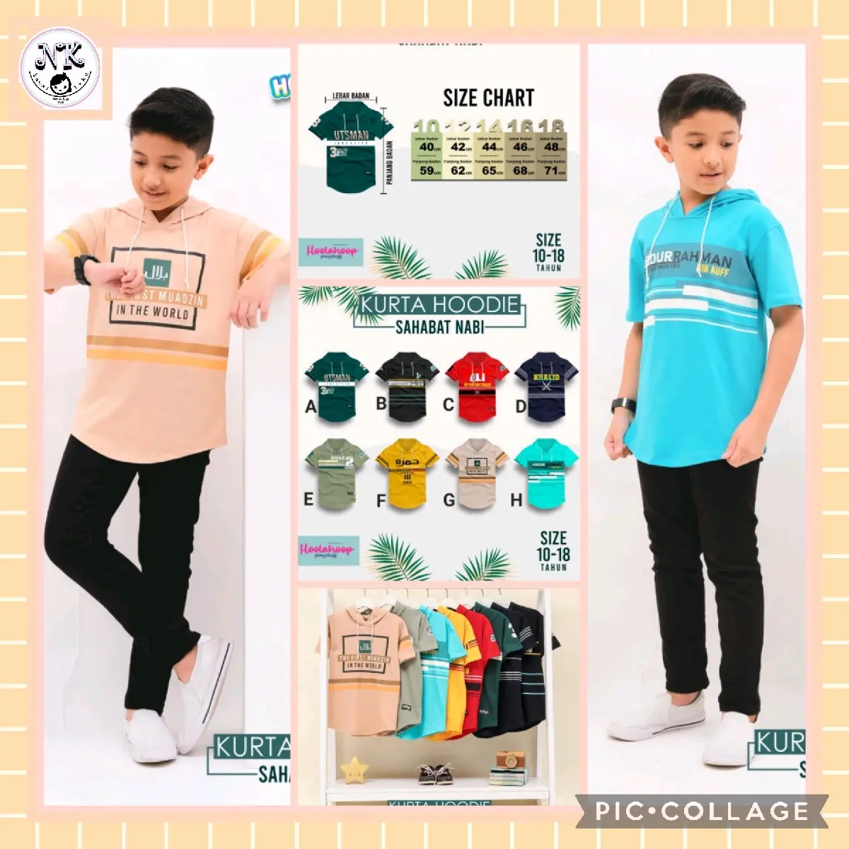Kaos Kurta hoodie lengan pendek combed 24s anak laki 8- 16 tahun hoolahoop