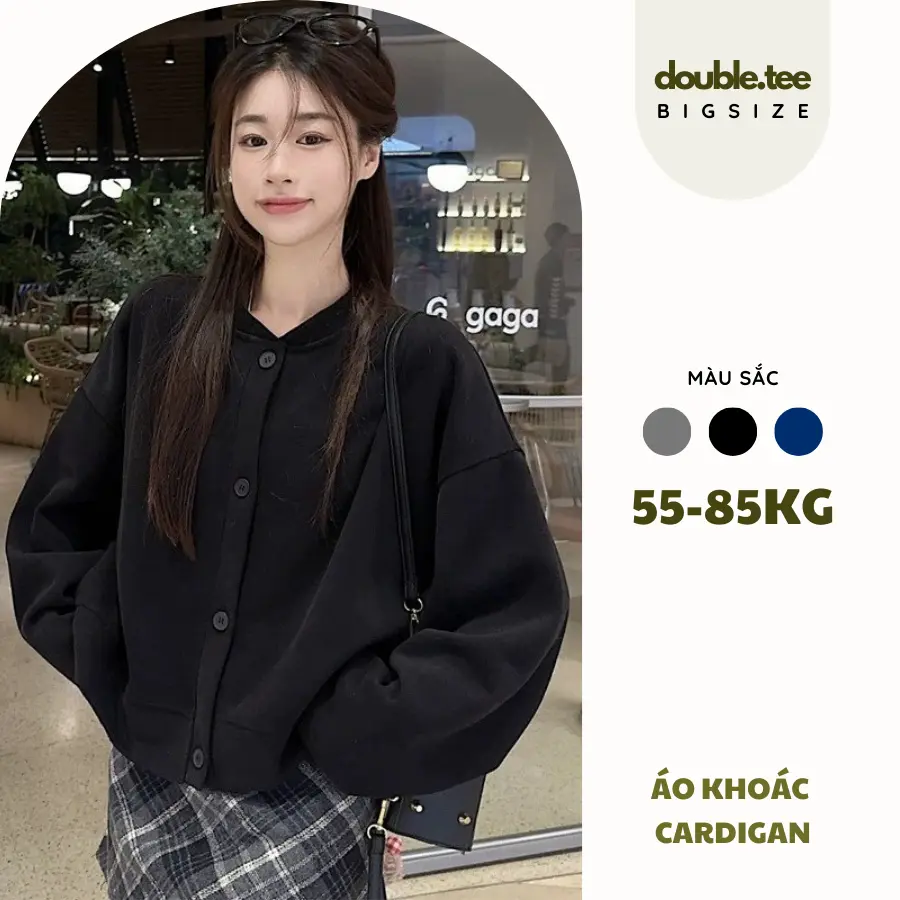 Áo Khoác Cardigan Dáng Bomber Nỉ 2 Da Bigsize