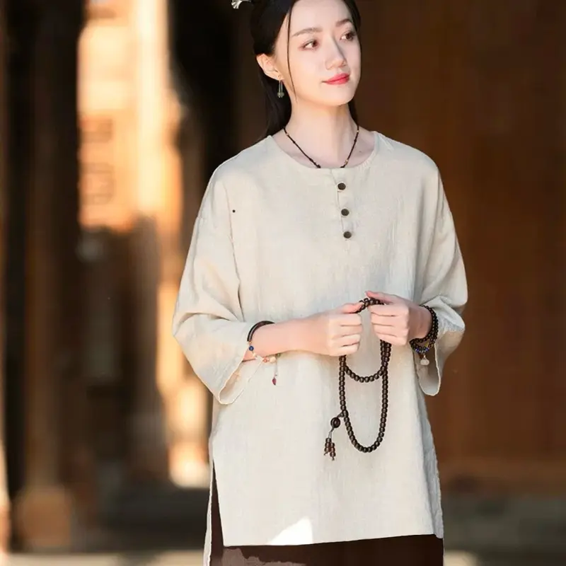Linen Pháp Phục Đi Chùa Đồ Lam Giai Tuệ Renlinen ( dáng rộng lấy lùi 1 size)