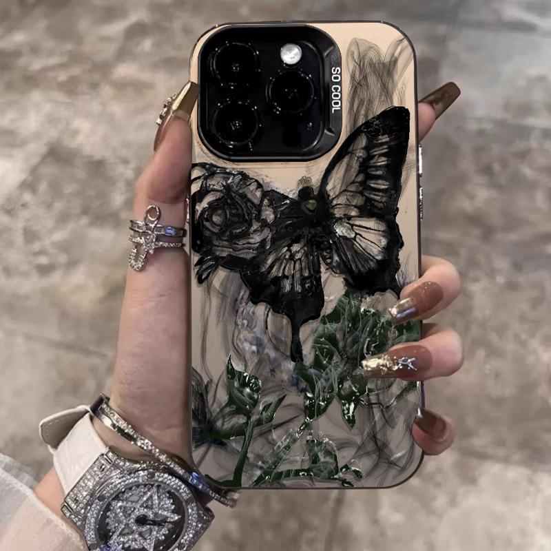 เคสไอโฟน11/12/13/14/15/16/17 Pro Max กันกระแทก กราฟฟิตี้ผีเสื้อสีดำ Case For iPhone 17PM,16PM,13PM,1