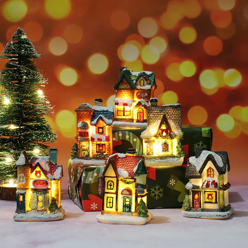 Christmas LED Resin Light House Christmas village Decorations Resin Christmas Scene Village House Town xmas village set for Christmas Gifts Christmas decorations for home 2024