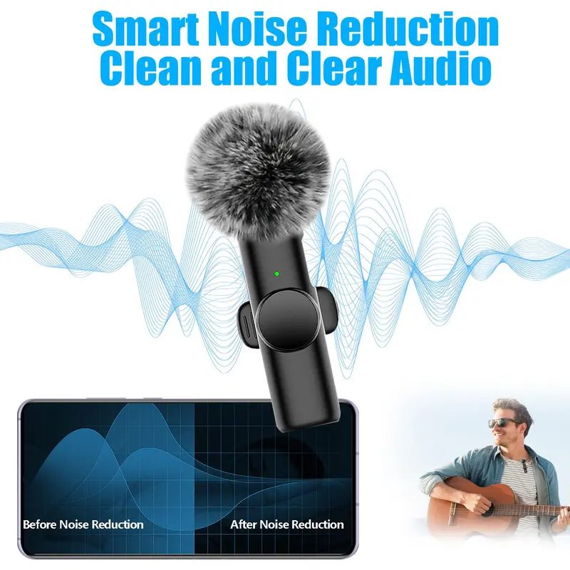 Wireless Lavalier Lapel Microphone, USB Rechargeable Omnidirectional Condenser Recording Mic for Interview Video Podcast, Professional Microphone for iPhone, iPad, Audio 8