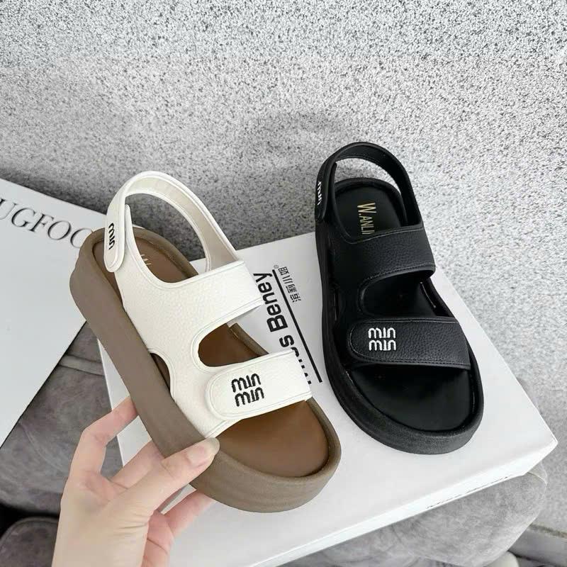 dép sandal quai dán đế nâu min đé nhẹ đi êm cao 3cm kiểu dáng thời trang Nữ DéP