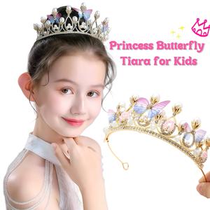 Handmade Children's Headdress Pearl Butterfly Zirconium Drill Hoop Girl Birthday Gift Crown
