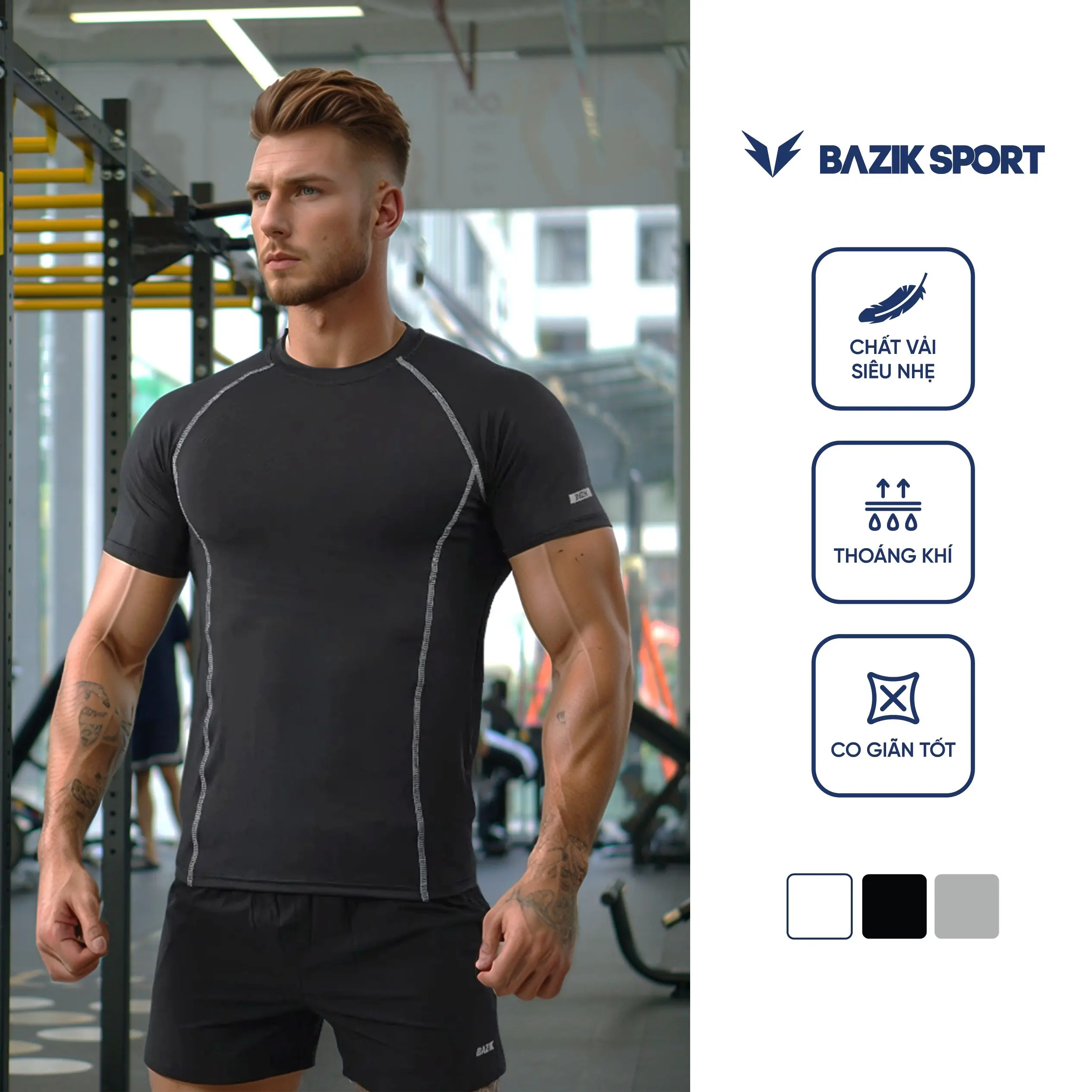 Áo Thun Thể Thao Nam Bazik Bodyfit co giãn, thoáng khí, thoải mái Tập Gym, Chạy bộ, Vận động thể thao - APTN24T03 Trang Phục Sport