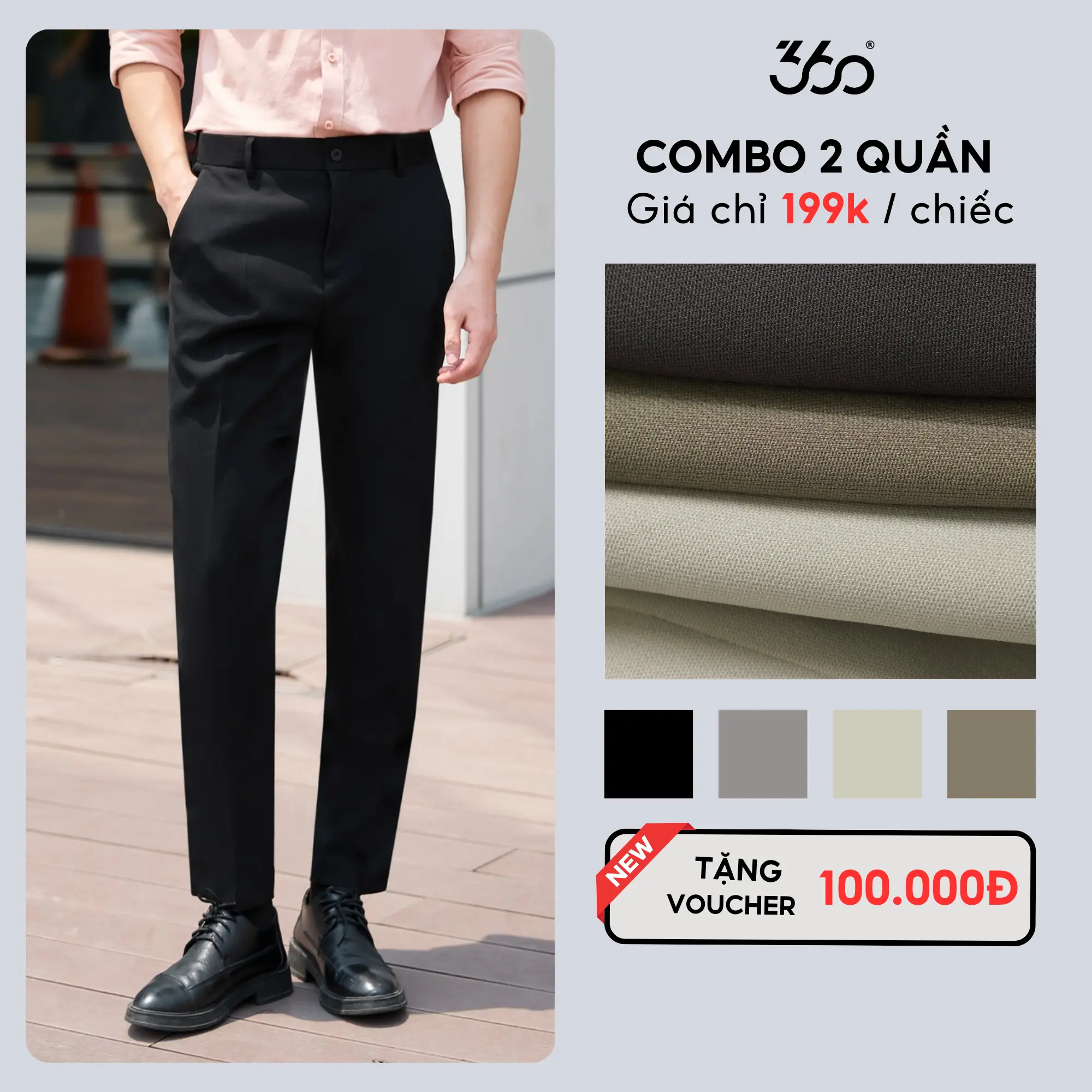 Quần âu nam cạp 3 lớp cao cấp từ  360Boutique quần tây dài với các màu Đen,xám,be và nâu form slimcrop hiện đại với chất liệu vải dày dặn chống nhăn-QACOL420 Menswear Pants