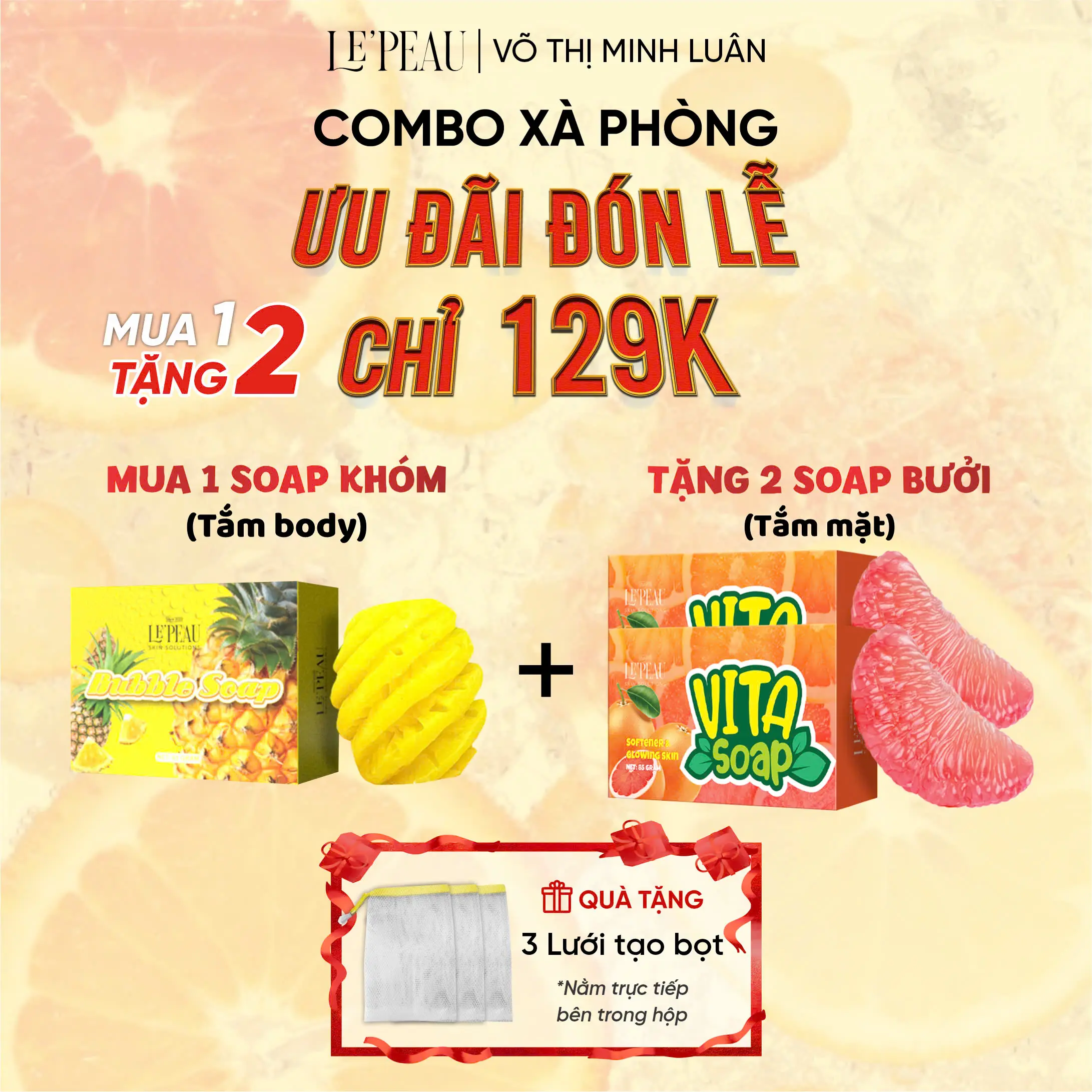 BUBBLE SOAP - [ mua 1 tặng 1 ] Soap Hỗ Trợ Sáng Da, Xà Phòng Hỗ Trợ Sáng Da Mặt & Body - Tặng Lưới Tạo Bọt - Khối Lượng 65gr - LE'PEAU