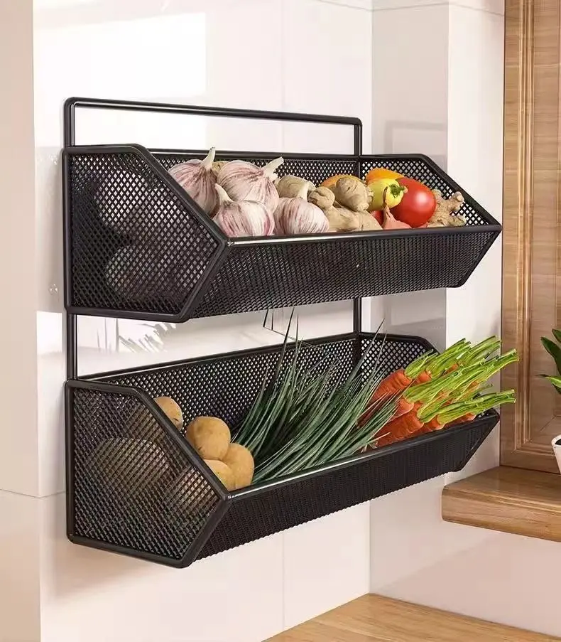 Product Introduction of Giá Để Đồ Nhà Bếp, Giá Để Gừng Và Tỏi, Giá Để Đồ Hai Lớp, Không Cần Đinh, Treo Tường, Giá Thoát Nước Gia Vị Rau Củ, Dụng Cụ Hữu Ích 1