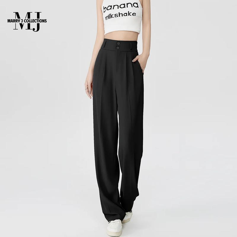Quần tây suông nữ 2 khuy vải Vitex lưng cao ống rộng MJ04 tôn dáng che khuyết điểm, màu đen/be/nâu/ghi - MARRY J Ong Women Pants