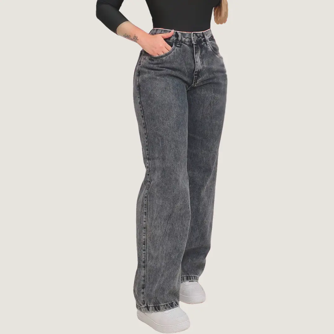 Kit 3 Calça Jeans Wide Leg Pantalona Cintura Alta Jeans