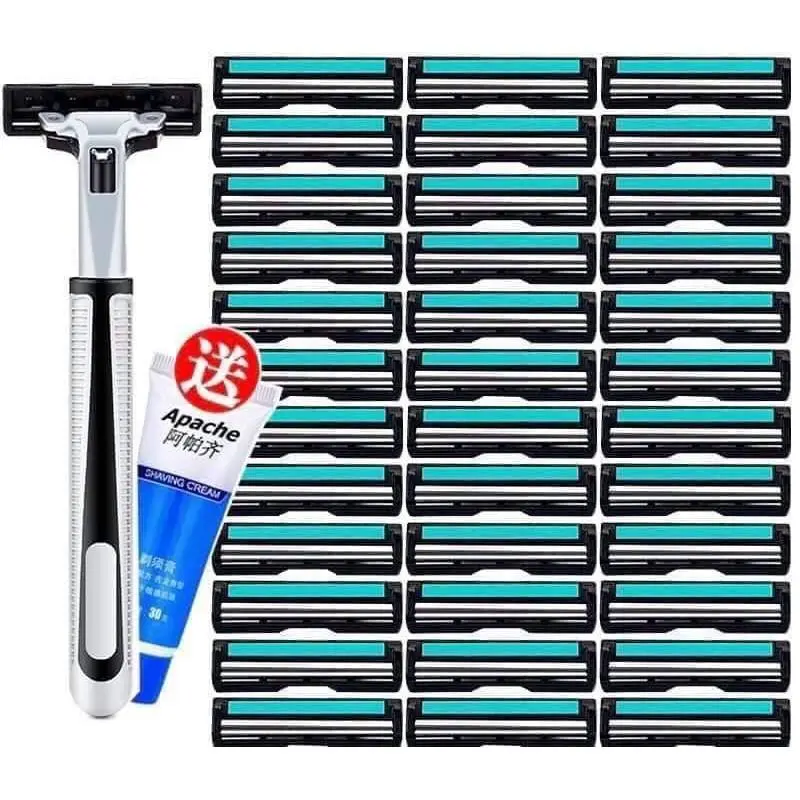Set 36 Lưỡi Dao Cạo Râu - Kèm Cán Dao và Tuyp Kem Tạo Bọt