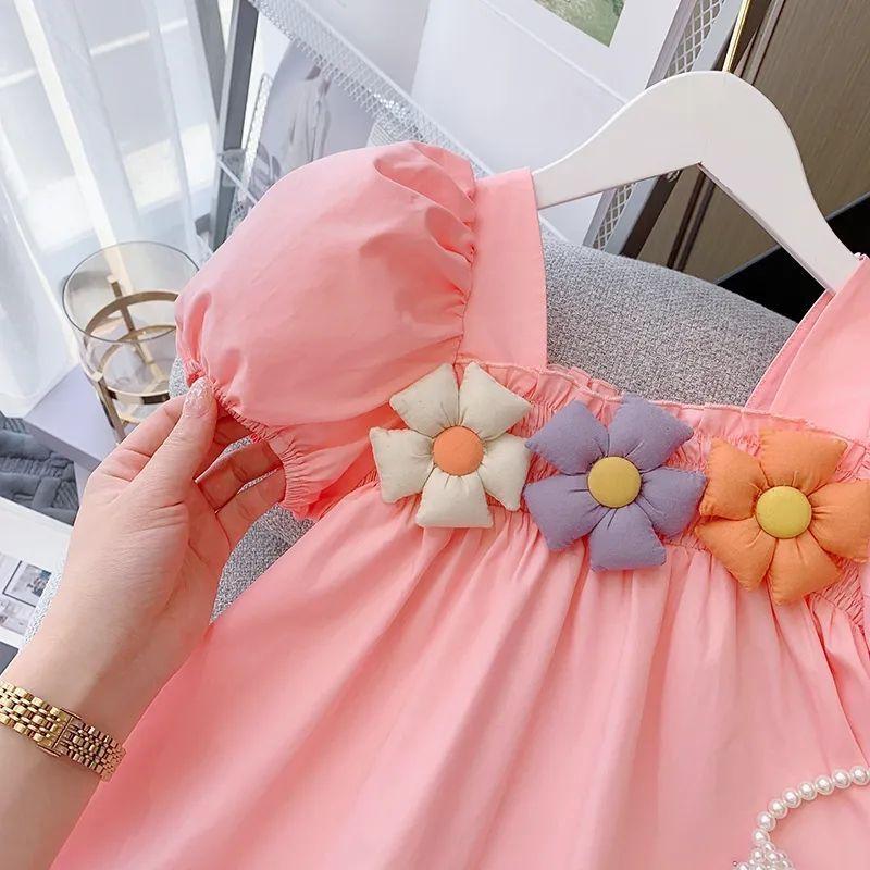 Váy Mùa Hè, Thời Trang Bé Gái, Váy Công Chúa Ngọt Ngào Váy Cổ Vuông Dễ Thương, Cho Bé, Mới Năm 2024 5