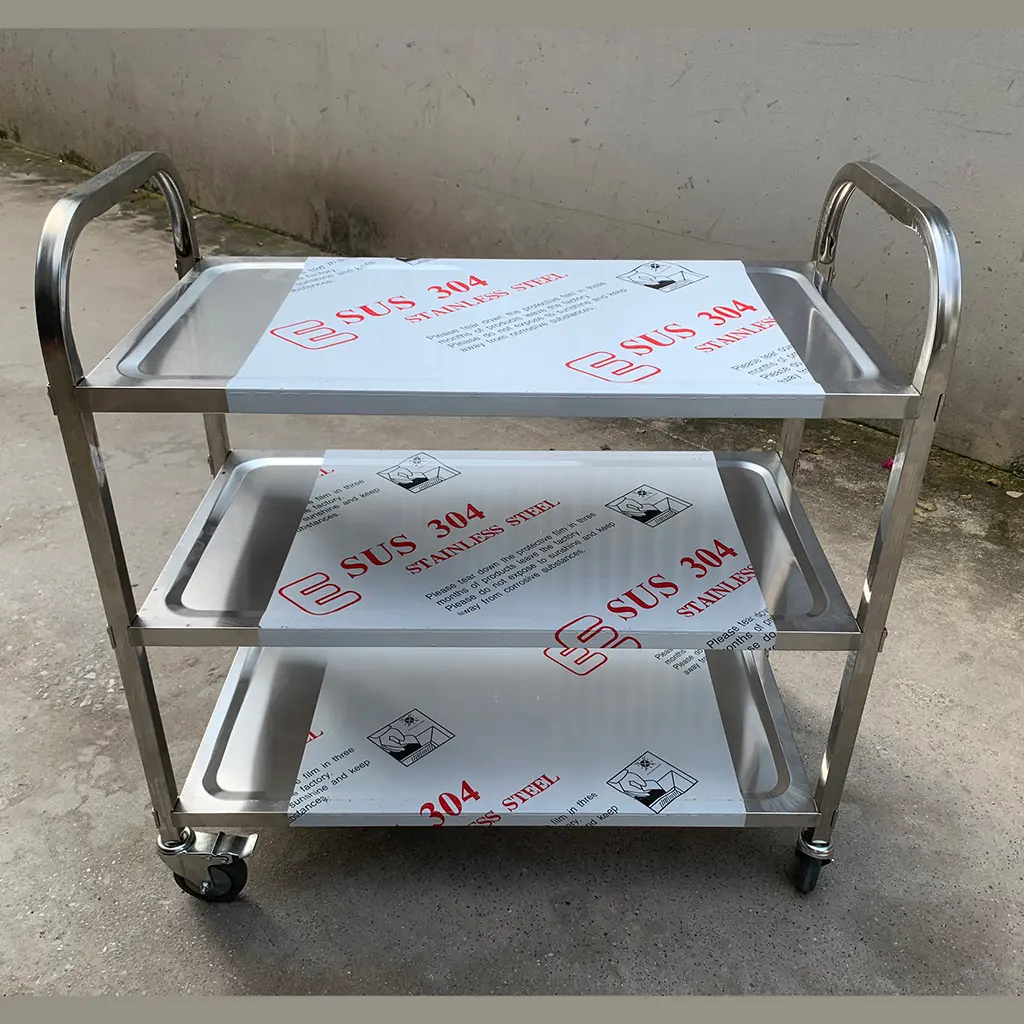 Xe đẩy thức ăn 3 tầng Inox 201 cho nhà hàng, khách sạn