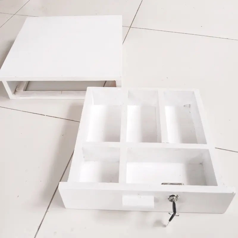 Laci uang kasir Tempat Kasir Uang  Cash Drawer 33x33x11 Set 5   Kayu Jati Plus Kunci Garansi 1 Tahun   Penyimpanan Putih 7