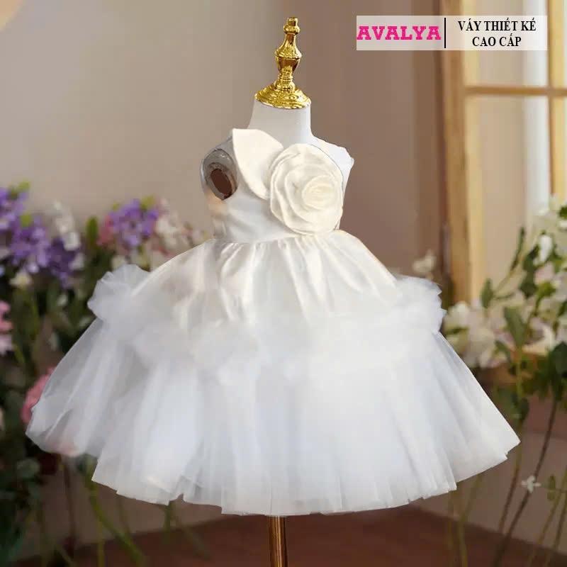 D10 Đầm công chúa AVALYA , Váy Thiết Kế Dự Tiệc Cho Bé màu trắng, hồng 12kg - 45kg 1