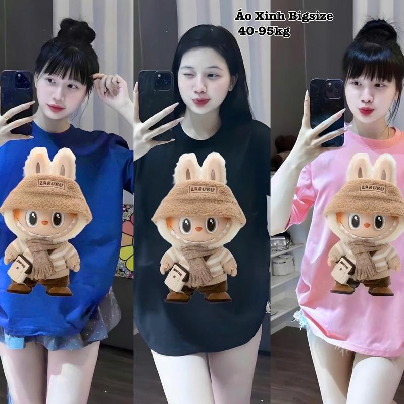  Áo Thun Form Rộng Cotton Thái Mềm Mịn Mát Tay Ngắn in Hình Labubu Bigsize Cổ Tròn Nữ Xinh Đẹp Dễ Thương Giá Rẻ Freesize 45-95kg Women Top áo  thun  bigize đẹp Màu Đen Nhung - 2299 