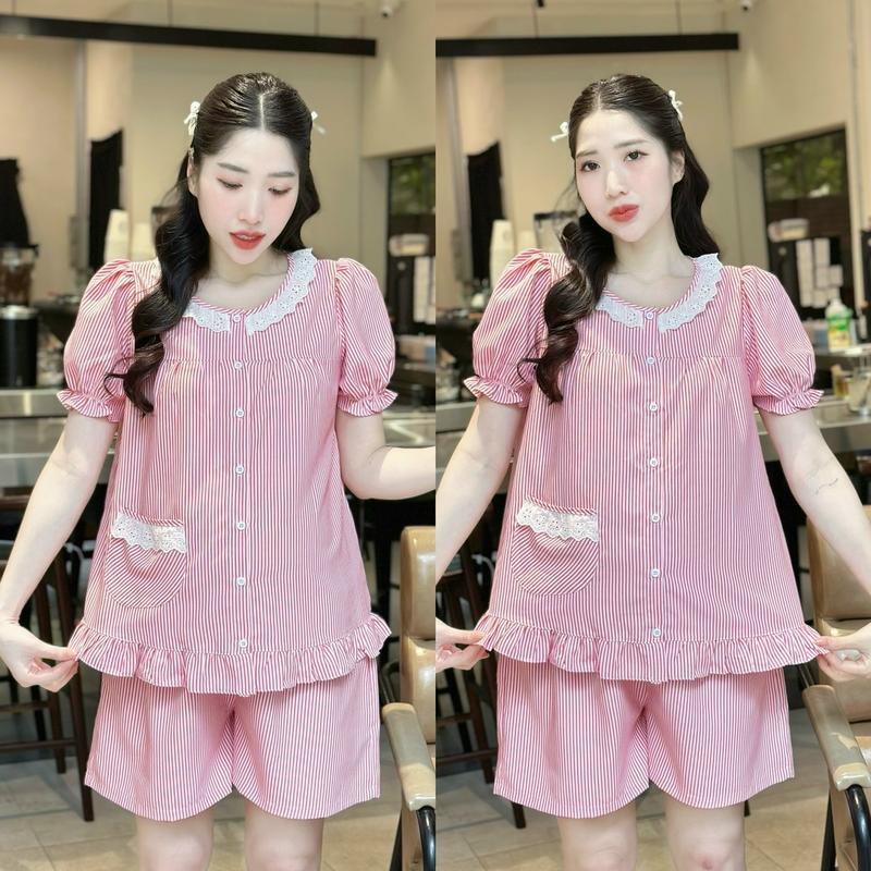 Đồ bộ bầu A2 ĐÙI SỌC BÈO REN vải cotton nhẹ mát.