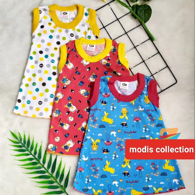 2 pcs Daster Anak Bayi Perempuan Baju Tidur Balita Cewek Kaos Kutung Usia 6 Bulan Sampai 3 Tahun Motif Kekinian Lucu Karakter Warna Warni Lengan Pendek Model Singlet Bahan Kaos Tebal Kain Melar Jahitan Full Obras Leher Kerah U Neck Panjang Dress Selutut 1