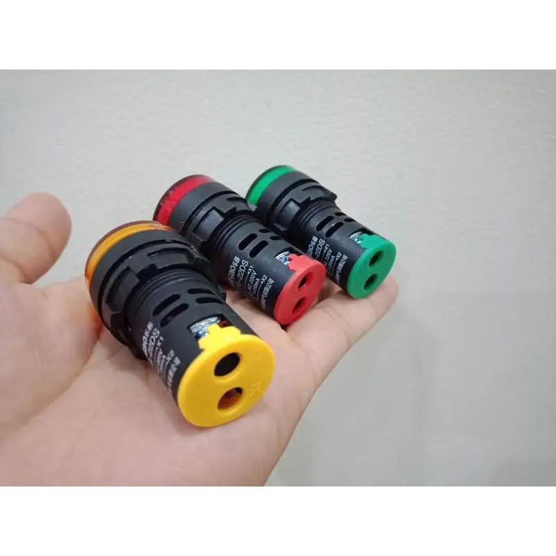 Đèn báo nguồn, báo pha 12V  220V 380V , Phi 22mm, màu Xanh Đỏ Vàng 2