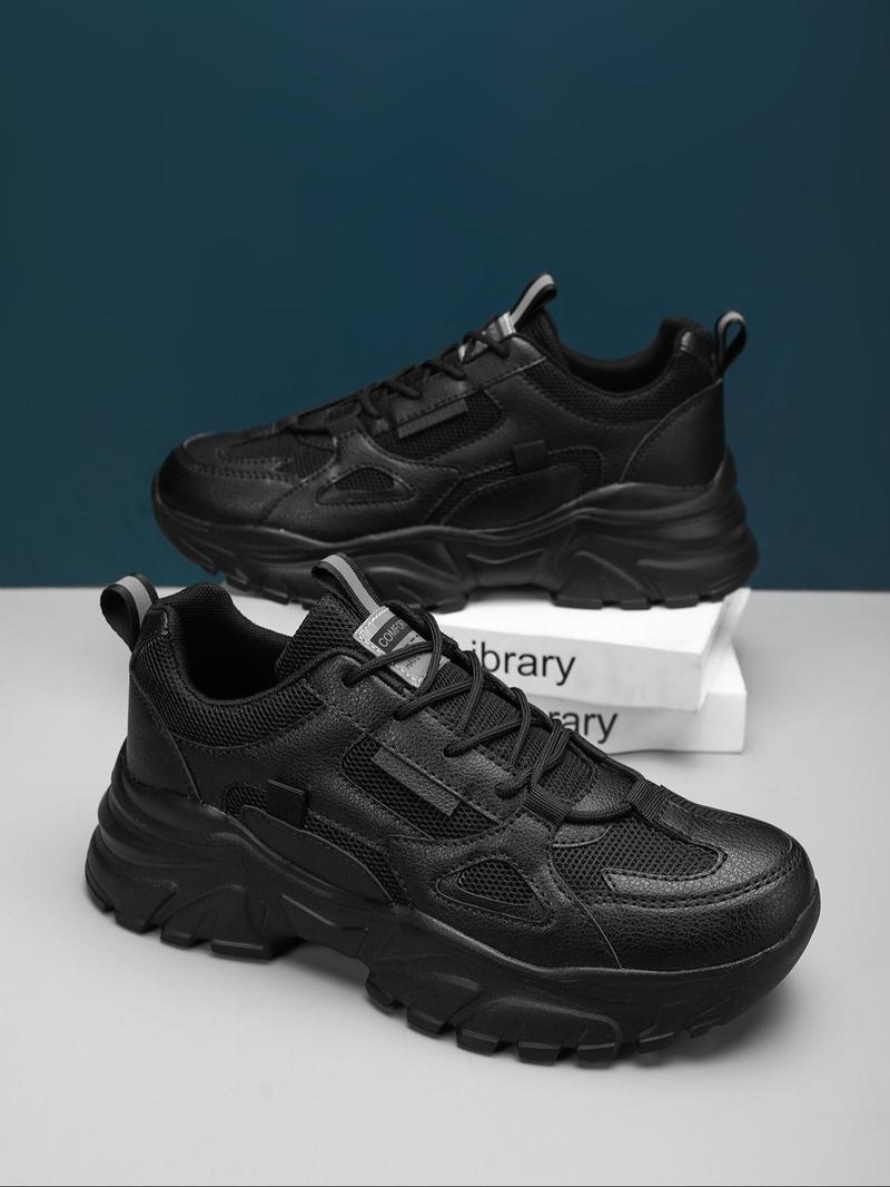 Product Introduction of Men's Fashionable Lace Up Contrast Mesh Sneakers, Casual Comfortable Breathable Sports Running Shoes, Male All-match Round Toe Chunky Sneakers for Daily Life 3