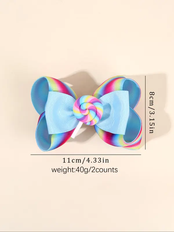 Rainbow Ombre Color Lollipop Design Hair Clips Set, Cute Bowknot Hair Clips for Girls, Fashion Hair Accessories for Party, Daily Clothing Decor 1