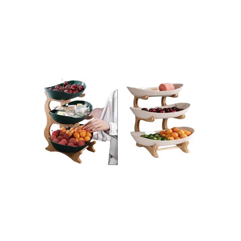 3 Tier Fruit Tray, 1 Count Dessert Plate with Bamboo Stand, Snack Serving Tray for Home Kitchen Party, Summer for Gift 8