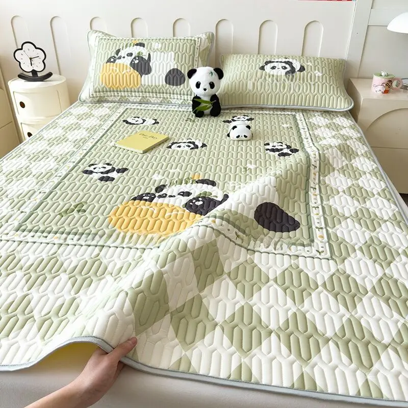 2025 New Cartoon Cute Large Version Cool Sensation Silk Comfortable Print Latex Cooling Mat Three Piece Set Bedding Home Use
