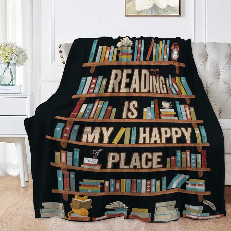 Book Print Flannel Blanket, Letter Print Soft Warm Throw Blanket, Napping Blanket for Home & Office Couch 3