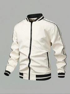 Men's Colorblock Side Stripe Zip Up Jacket, Regular Fit Casual Long Sleeve Pocket Outerwear for Fall & Winter, Men's Clothes for Daily Wear