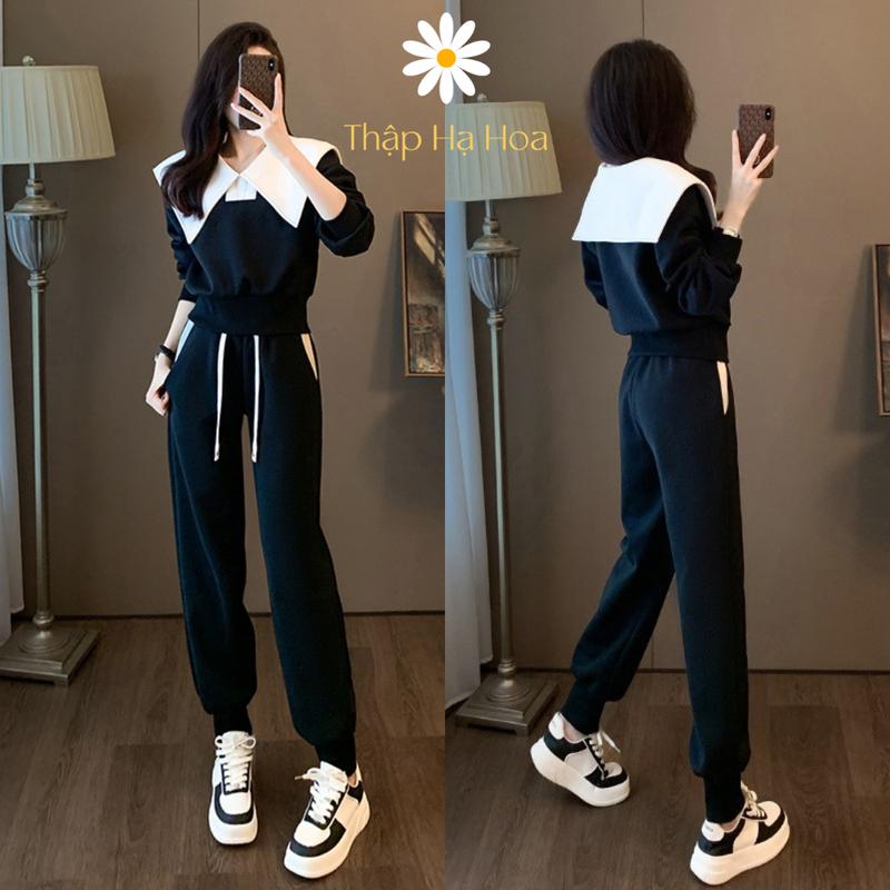 Product Introduction of Set đồ nữ áo cổ thuỷ thủ quần ống bo gấu, set đồ thể thao chất nỉ sang chảnh phối đen trắng TS232 Sport Thun 17