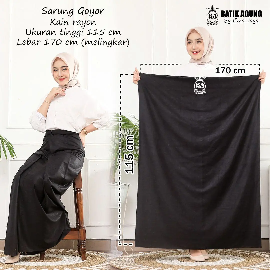 SARUNG GOYOR WANITA HITAM POLOS