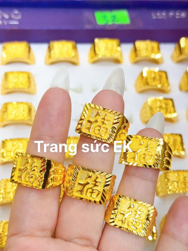 Nhẫn nam chữ phước chuẩn màu 24.k có khắc kí hiệu